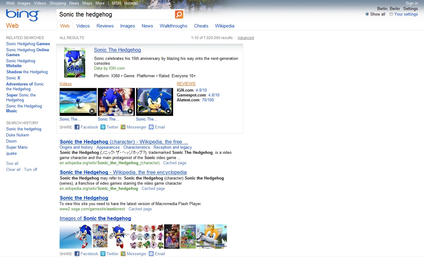 Bing - Spielefunktionen