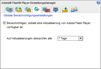 Adobe Flash Player Einstellungsmanager: Globale Benachrichtigungseinstellungen