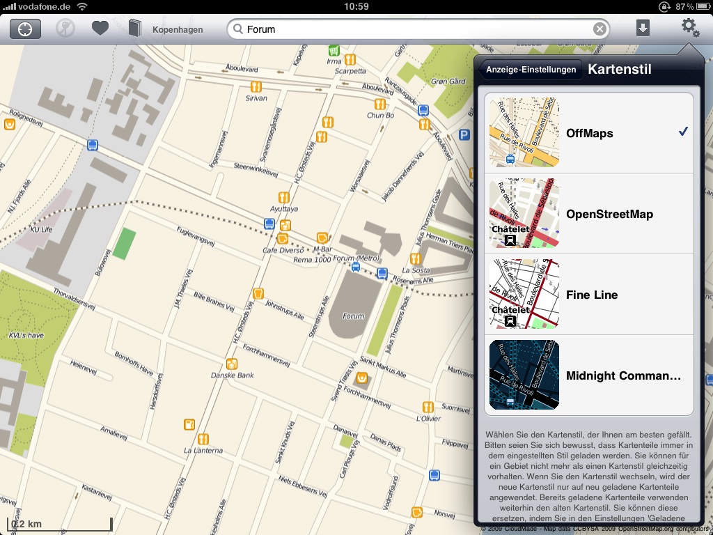 Vier verschiedene Ansichten des Kartenmaterials. Wer die Ansicht wechselt, muss allerdings alle Karten neu herunterladen.