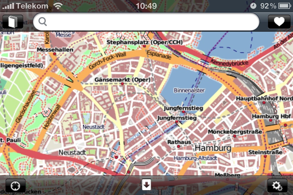 Offmaps auf dem iPhone. Die Screenshots wurden mit dem iPhone 4 gemacht. Das Kartenmaterial sieht daher sehr verpixelt aus.