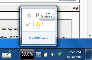 Die Sticky-Zentrale findet sich in der Tray Notification Area ...