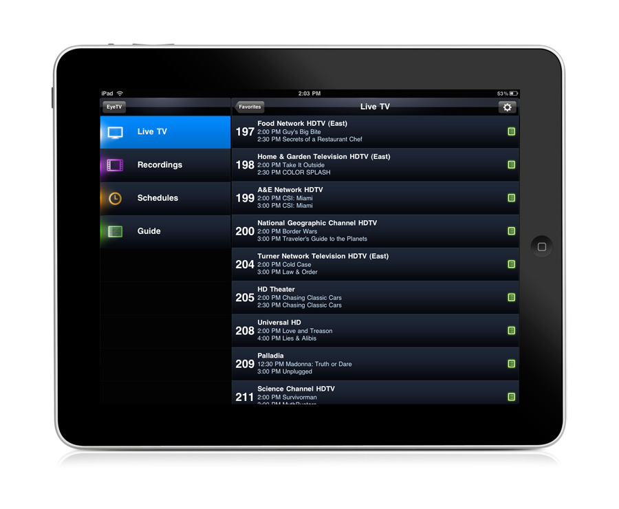 Elgato-EyeTV-iPad-Anwendung - Programmübersicht