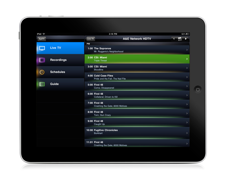 Elgato-EyeTV-iPad-Anwendung - Senderübersicht