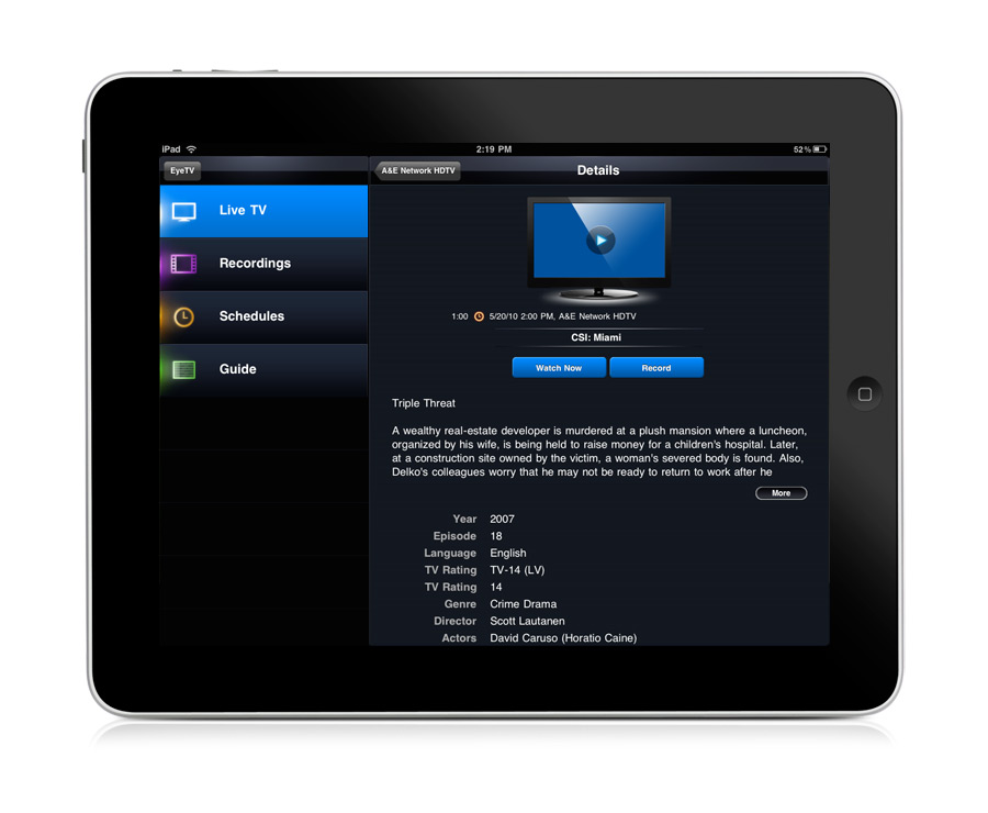 Elgato-EyeTV-iPad-Anwendung - Programmzeitung
