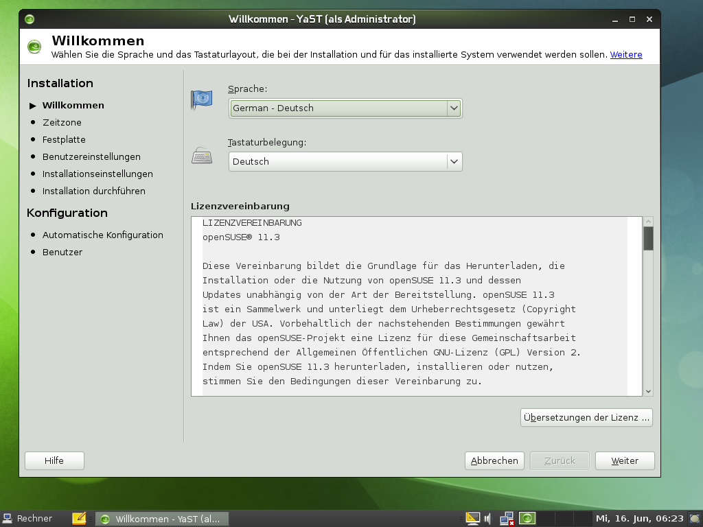 Der Yast-Installer ist fast vollständig aus Version 11.2 übernommen worden.