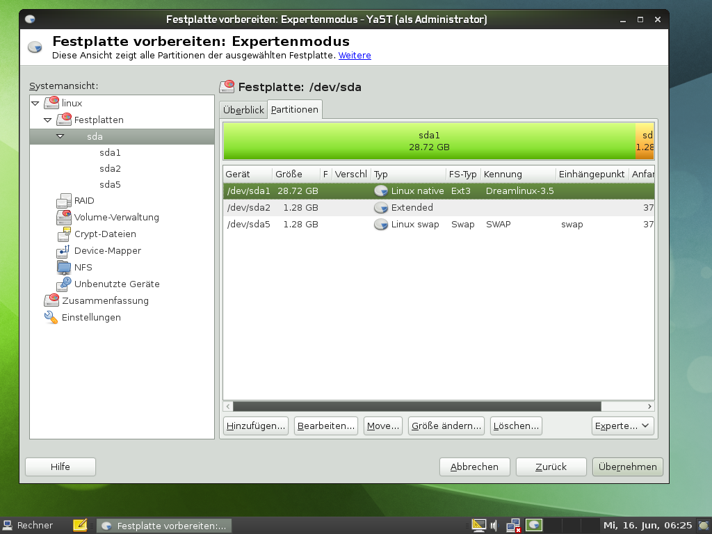 Mit dem Partitionswerkzeug können auch RAID- und LVM-Partitionen...
