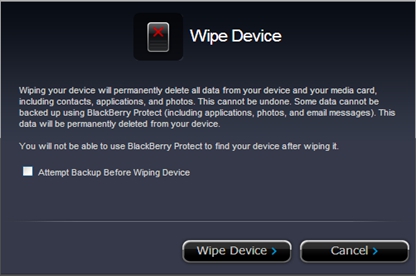 Blackberry Protect - alle Gerätedaten löschen