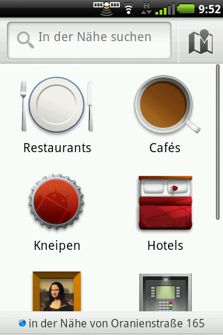 Google Maps 4.4 - In der Nähe - Startbildschirm