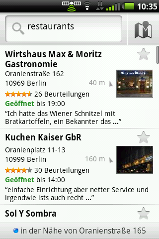 Google Maps 4.4 - In der Nähe - Suchergebnisliste