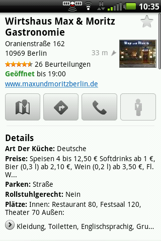 Google Maps 4.4 - In der Nähe - Detailansicht mit Zusatzinformationen