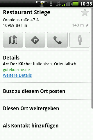 Google Maps 4.4 - In der Nähe - Detailansicht ohne Zusatzinformationen