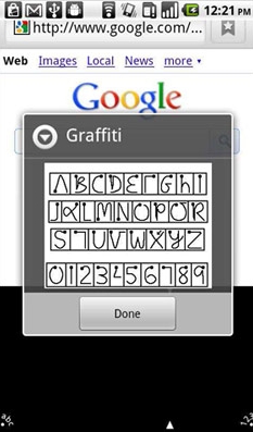 Graffiti-Eingabe für Buchstabenübersicht