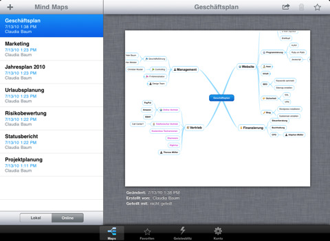 Mindmeister iPad - Verwalten der Mindmaps
