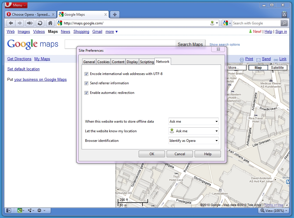 Opera 10.60 - Konfiguration der Standortbestimmung