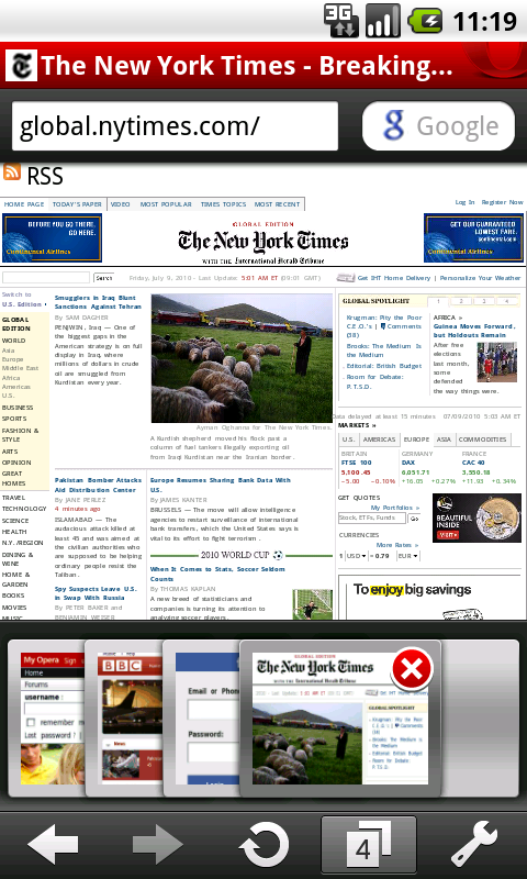 Opera Mini 5.1 auf Android - Tab-Übersicht