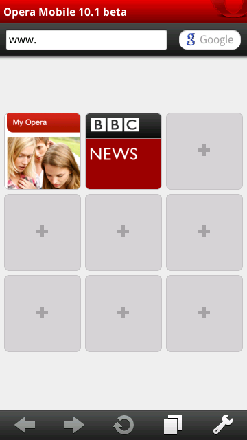 Opera Mobile 10.1 für S60 - Schnellwahlseite