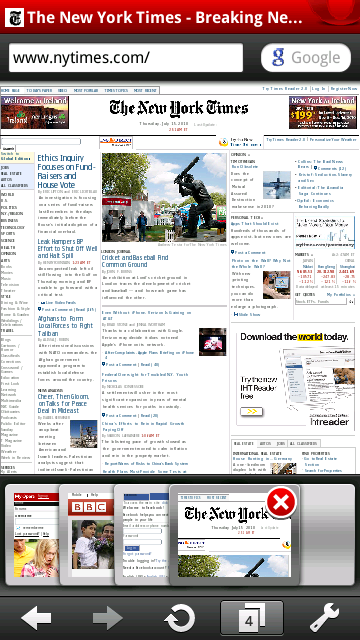 Opera Mobile 10.1 für S60 - Webseite mit mehreren Browsertabs