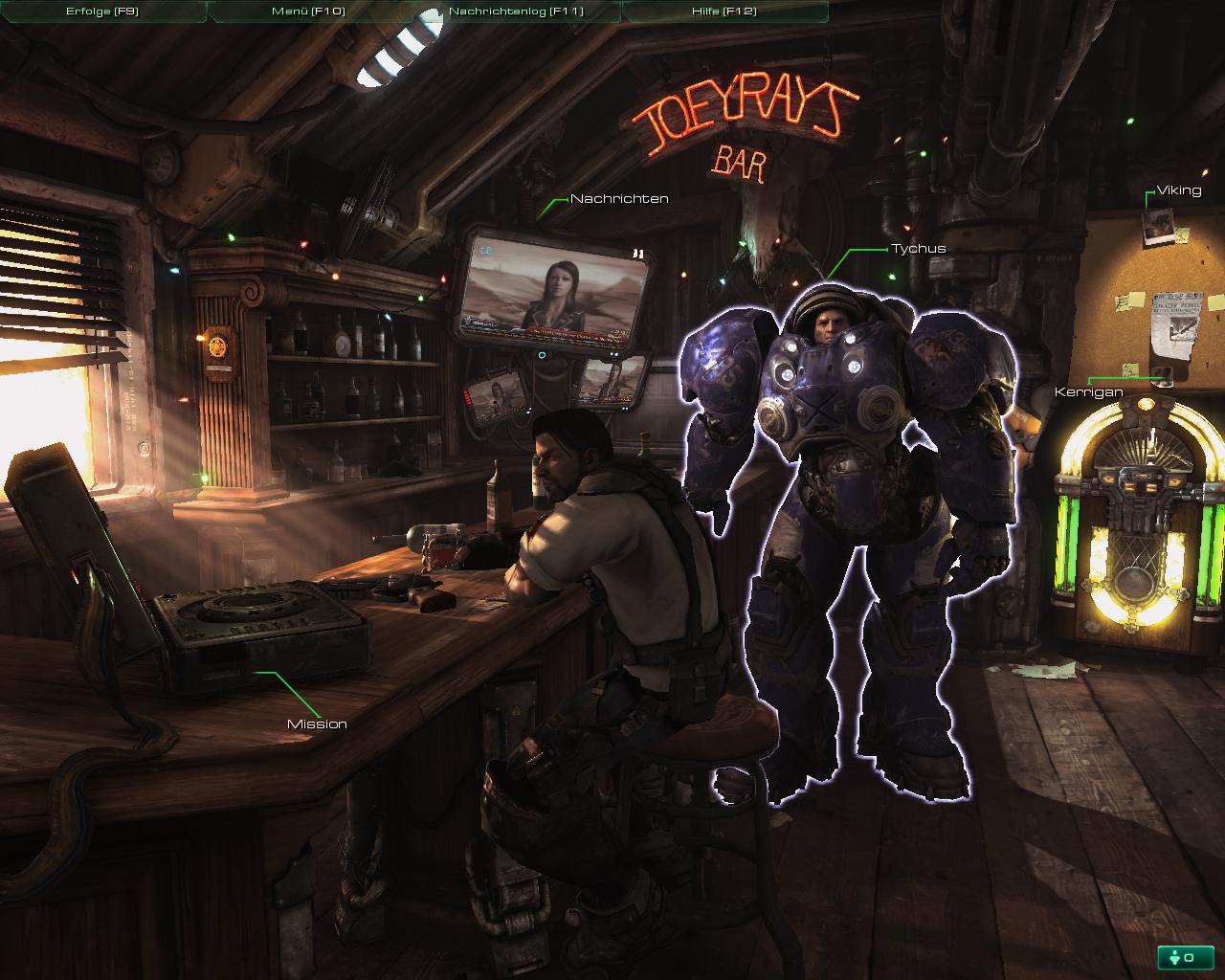 Zwischen den Missionen plaudert der Spieler mit Kumpels - oder lauscht der Jukebox.