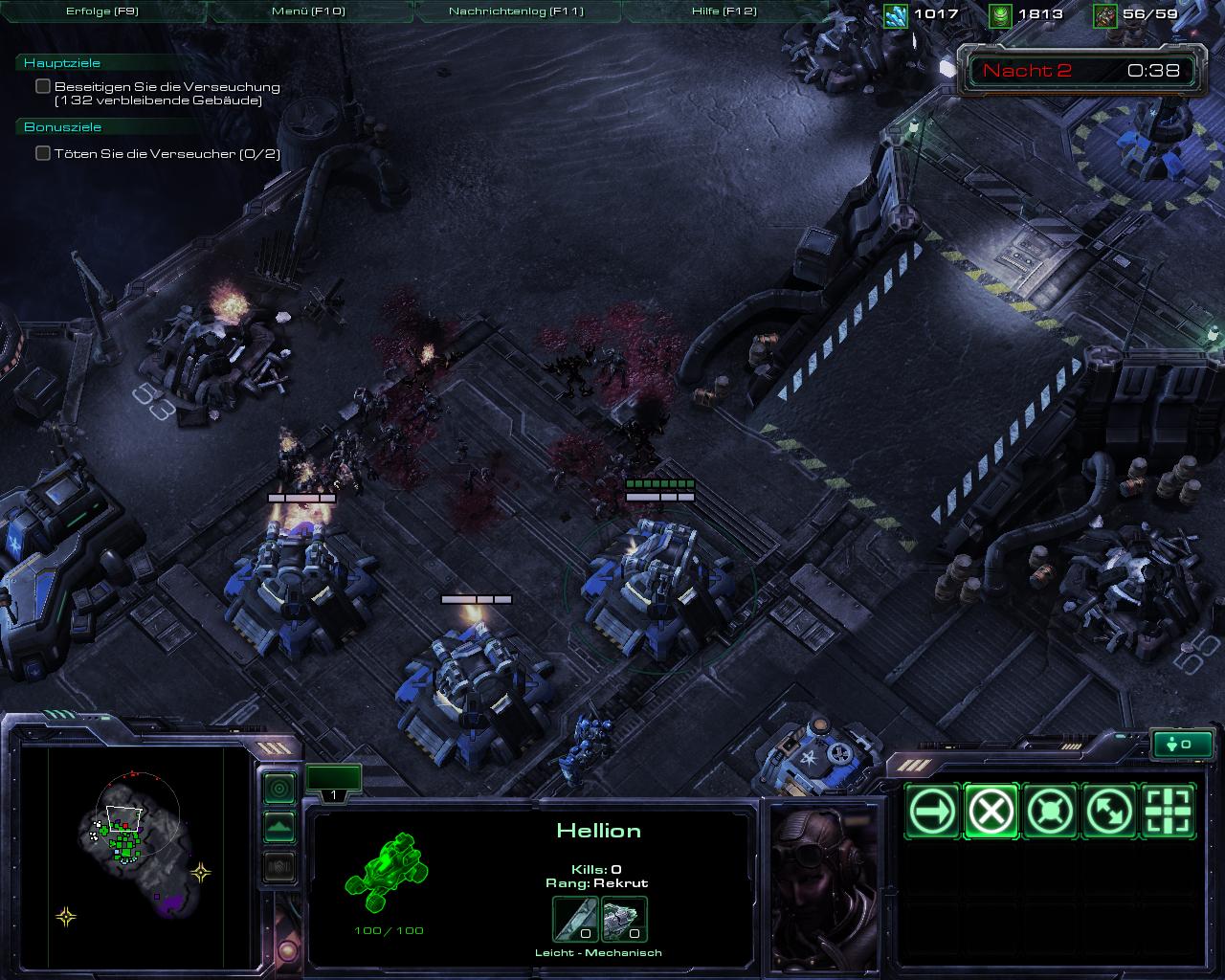 Verteidigungsbunker putzen Horden von Zerg weg.