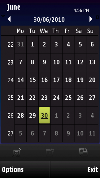 Fresh-Theme von Symbian 3 - Monatskalenderansicht