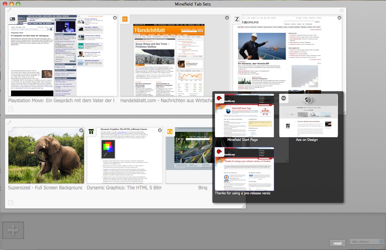 Tab Candy mit geöffneten Tab-Stapel