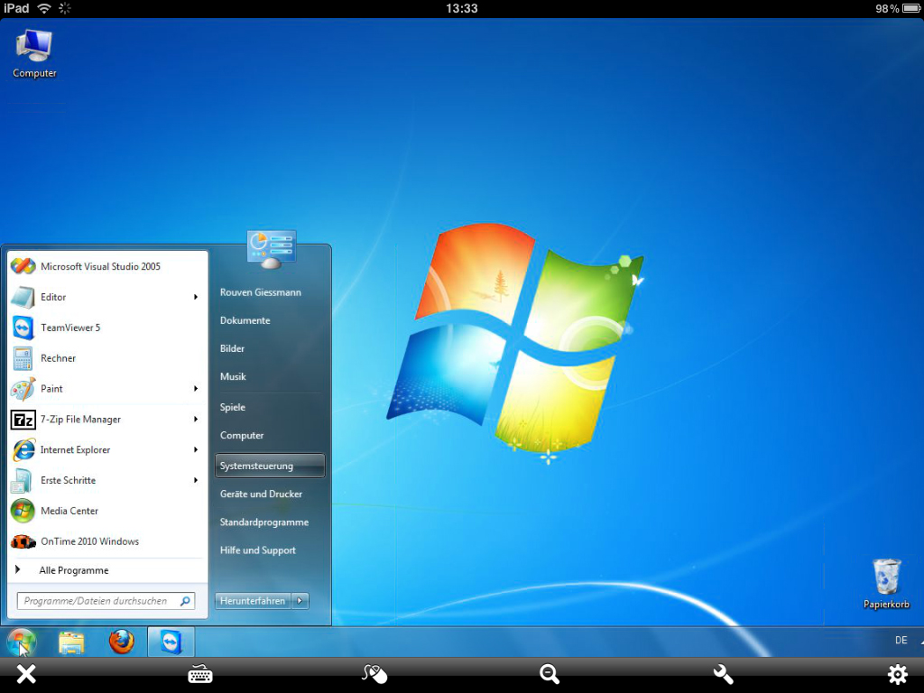 Teamviewer HD fürs iPad mit Windows-Fenster