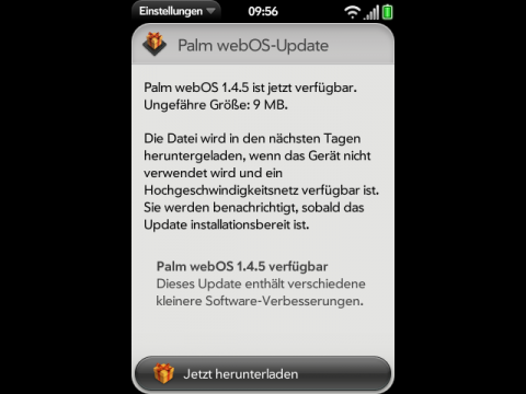 Update-Benachrichtigung für WebOS 1.4.5