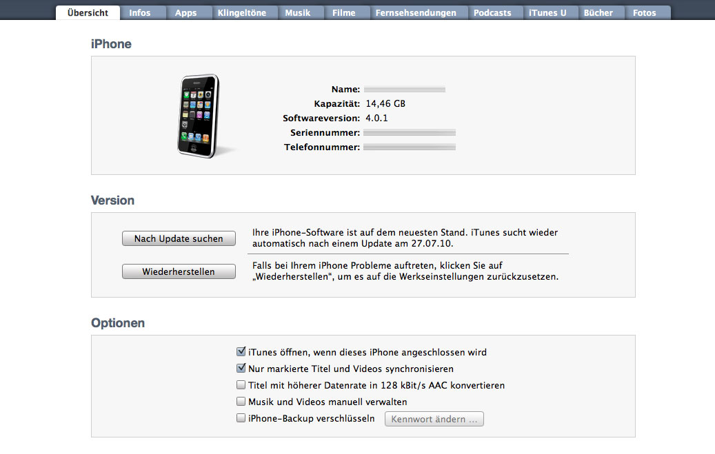 iPhone 3G mit iOS 4 - bei iTunes angemeldet
