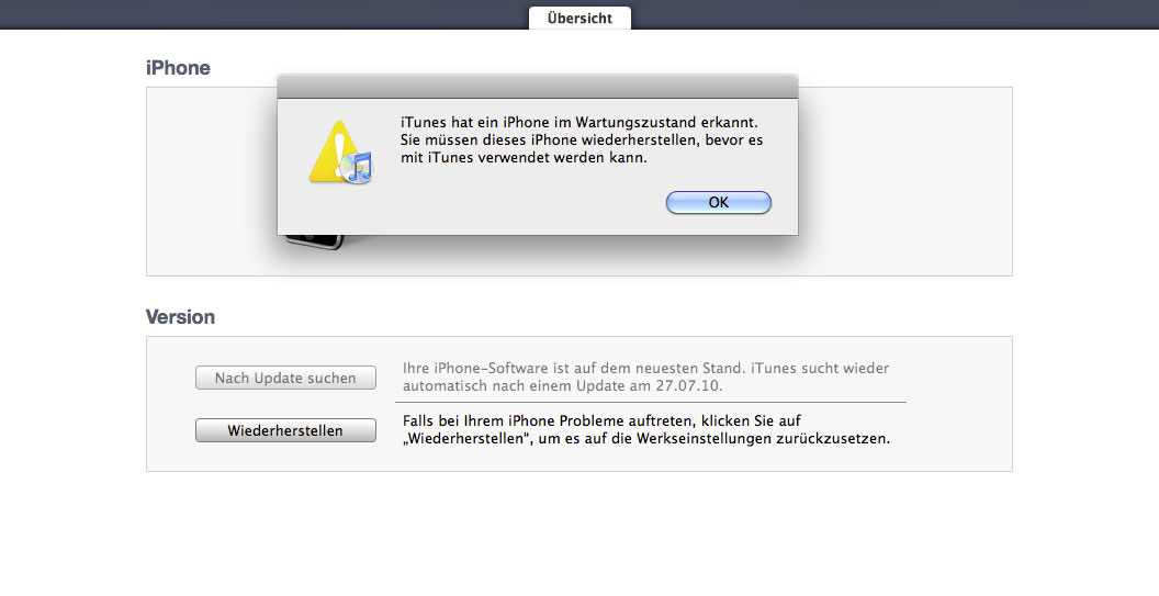 iTunes erkennt iPhone 3G im Wartungsmodus
