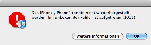 Eine der zu ignorierenden Fehlermeldungen bei der Wiederherstellung einer älteren iOS-Version