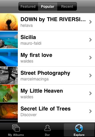Jalbum-iPhone-Anwendung - populäre Alben