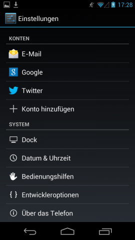 Die Kontenübersicht ist auf der obersten Ebene in den Einstellungen zu sehen.