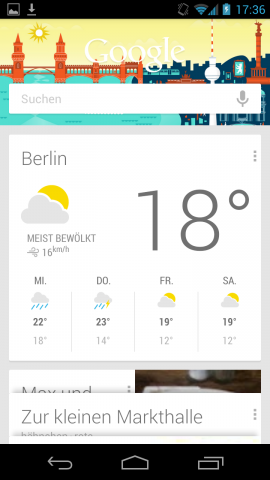 Google Now nutzt den Standort, um Wetter oder Sehenswürdigkeiten anzuzeigen. 