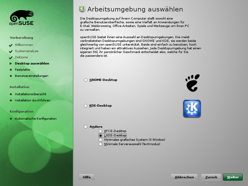 In dieser Version steht auch der LXDE-Desktop zur Verfügung.