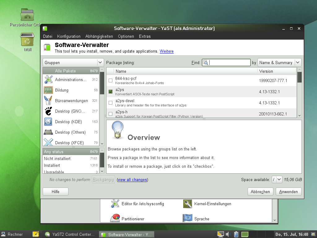 Die Yast-Software-Verwaltung für Gnome wurde überarbeitet.