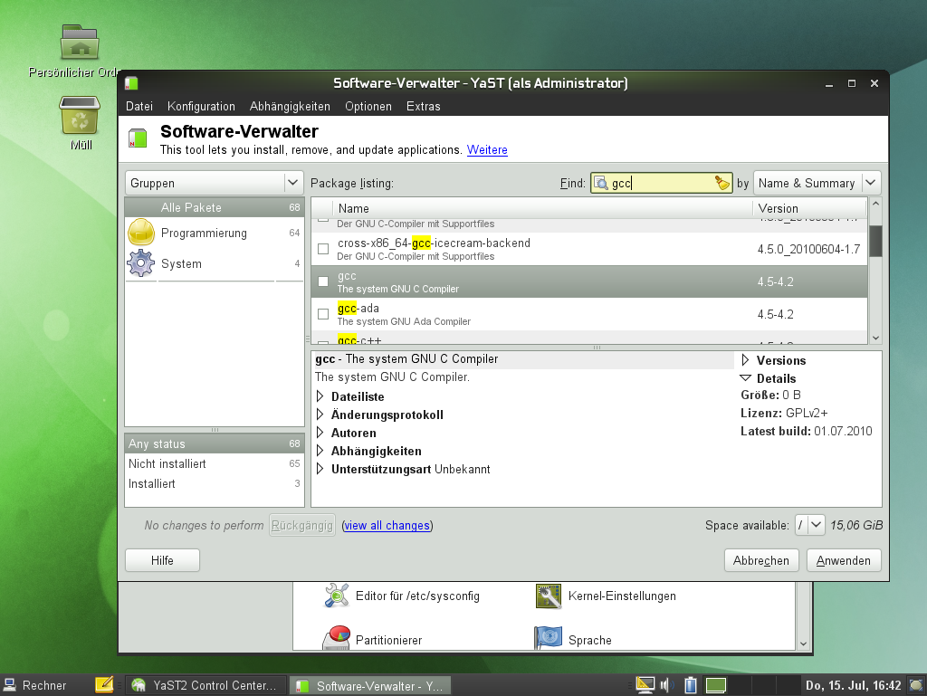 Suchbegriffe werden in der Liste hervorgehoben.