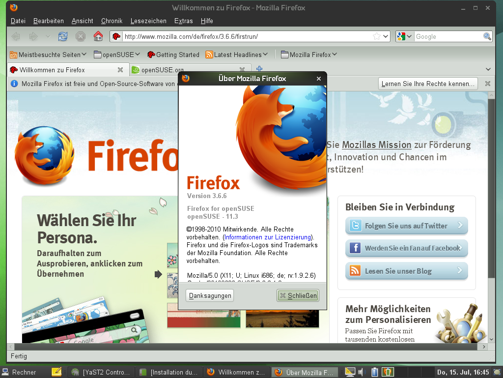 Als Browser steht unter anderem Firefox 3.6.6 zur Verfügung.