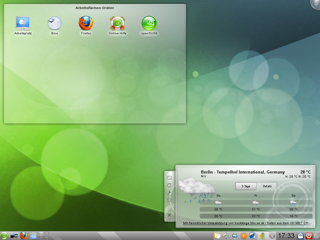 Die KDE-Arbeitsfläche lässt sich mit Plasmoids schmücken. 