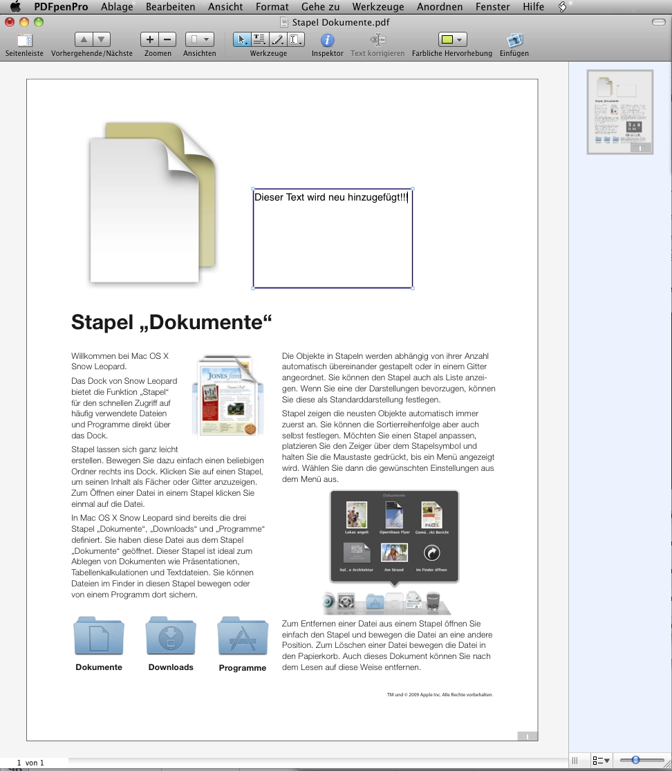PDFpen - Text hinzufügen