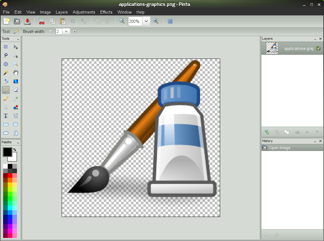 Die Arbeitsfläche des Malprogramms Pinta...