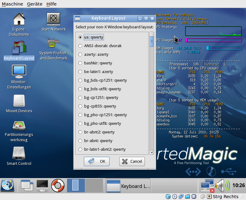 Das Werkzeug zur Einstellung des Tastatur-Layouts