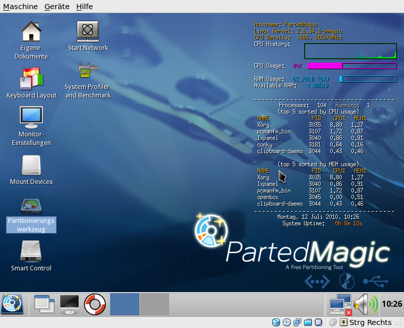 Die LXDE-Benutzeroberfläche in deutscher Sprache