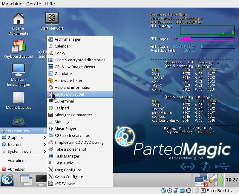 Das Menü ist noch nicht vollständig übersetzt.