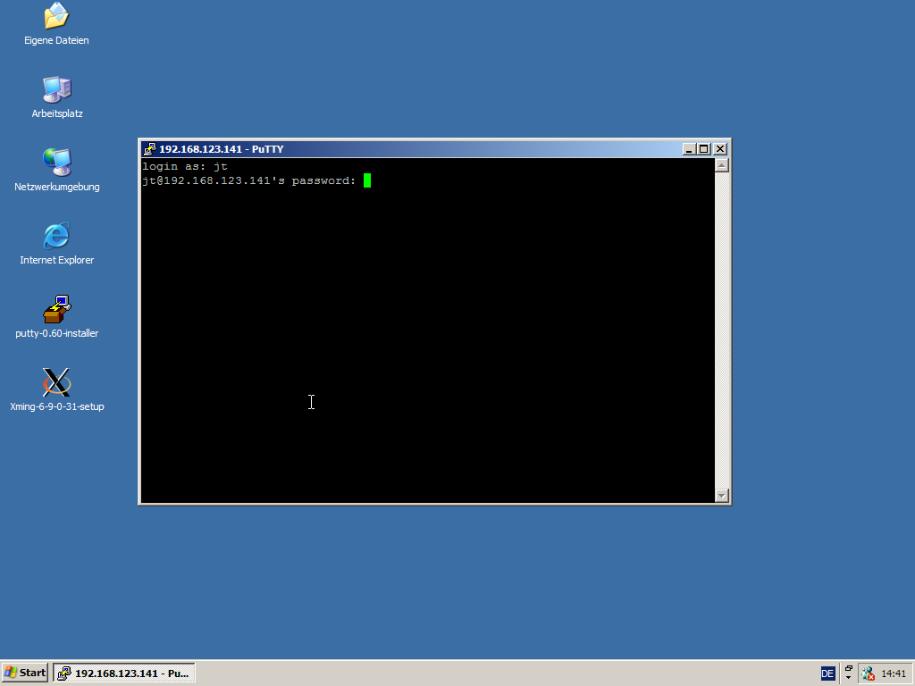 Eine einfache Eingabe des Benutzerpassworts auf dem entfernten Rechner reicht für das Einloggen.