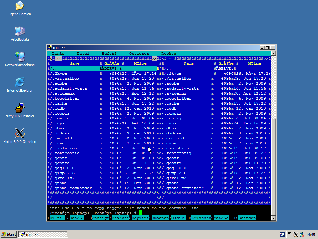 Selbst Ncurses-Programme wie der Midnight Commander können über Putty gestartet werden.  