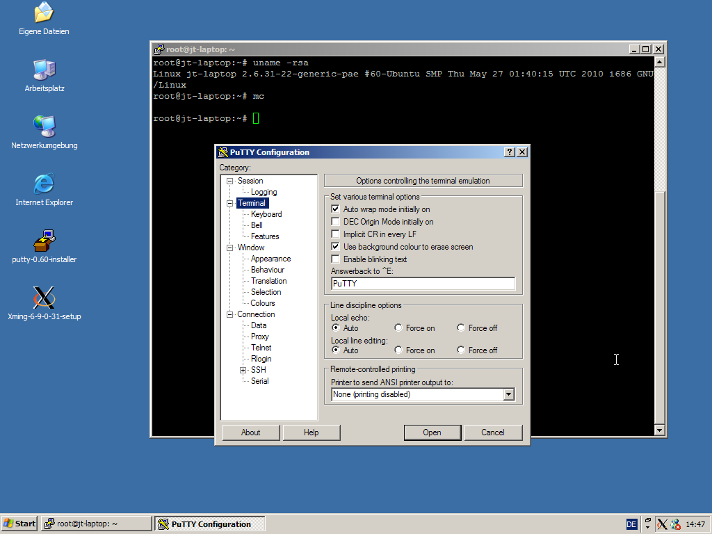 Die Optionen für die Terminal-Emulation,...