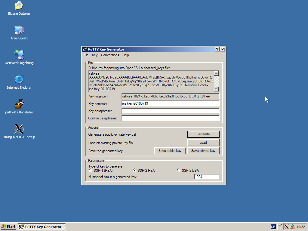 Puttygen erstellt SSH-kompatible Schlüssel.