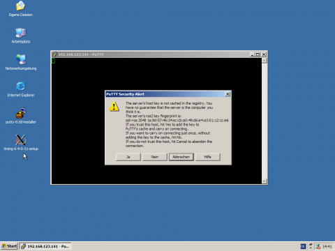 Bei der ersten Verbindung platziert Putty einen Session-Schl&uuml;ssel in der Registry.