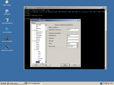 Putty kann auch &uuml;ber eine seriellen Port genutzt werden.