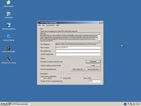 Puttygen erstellt SSH-kompatible Schl&uuml;ssel.